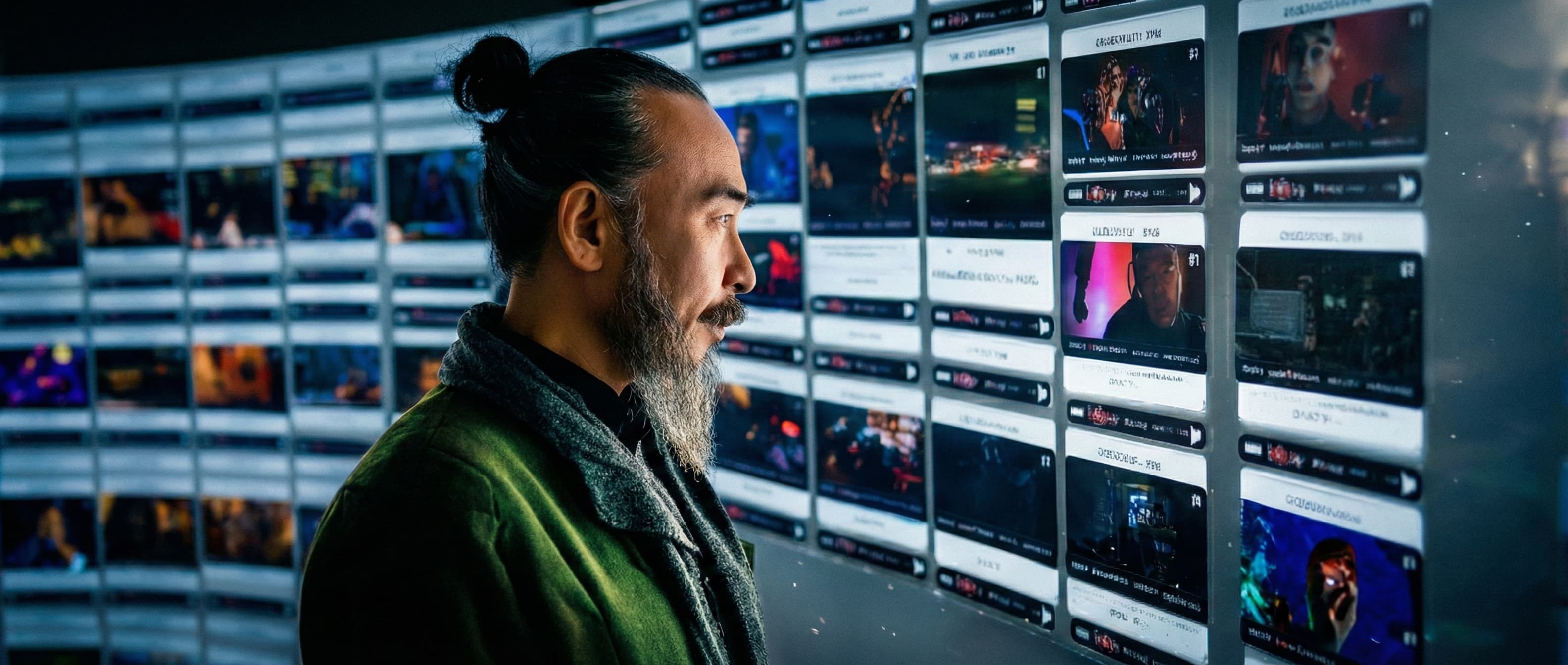 Sensei studying a wall of creator intelligence