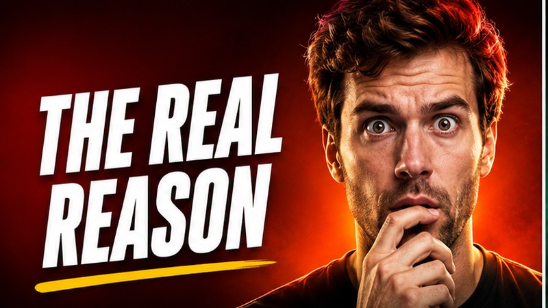 Generated thumbnail direction — The Real Reason, warm red treatment